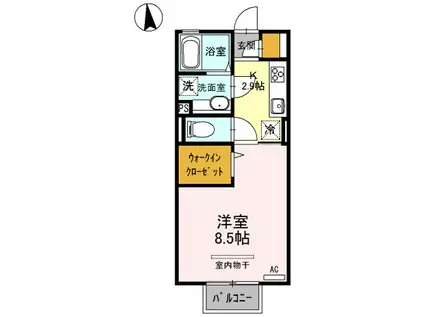 グローリア B(1K/2階)の間取り写真
