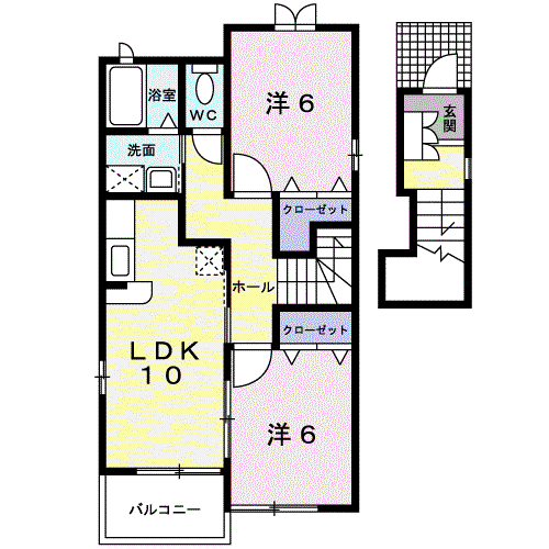 ゼフィロス(2LDK/2階)の間取り写真