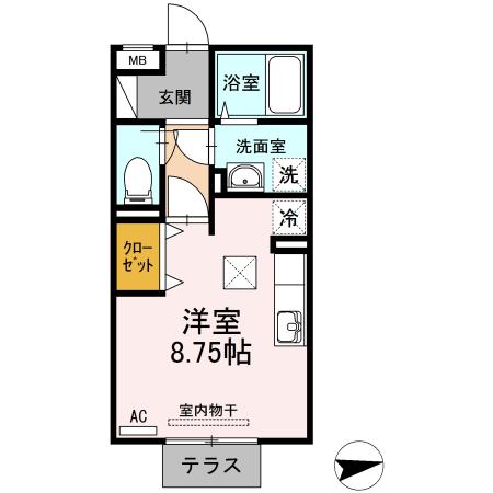ハピネス2(ワンルーム/1階)の間取り写真