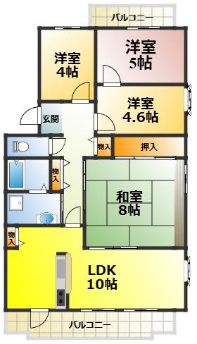 フレール鶴山台98号棟(3LDK/4階)の間取り写真