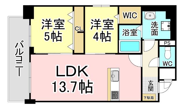 MYS CASETTA KOKURA(2LDK/7階)の間取り写真