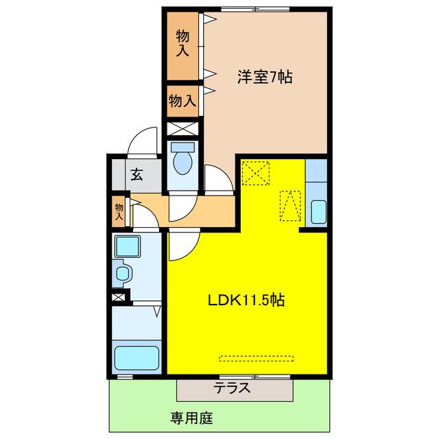 マシェリS(1LDK/1階)の間取り写真