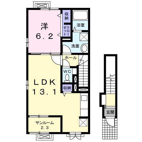 ヴィラ弁天北(1LDK/2階)の間取り写真