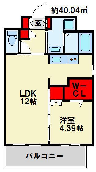 フェリシエ京町(1LDK/9階)の間取り写真