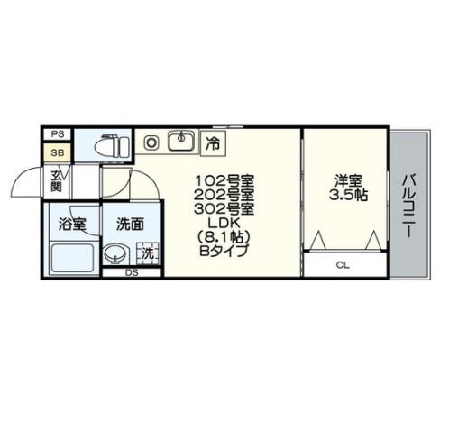 ジュネス内浜町(1LDK/1階)の間取り写真
