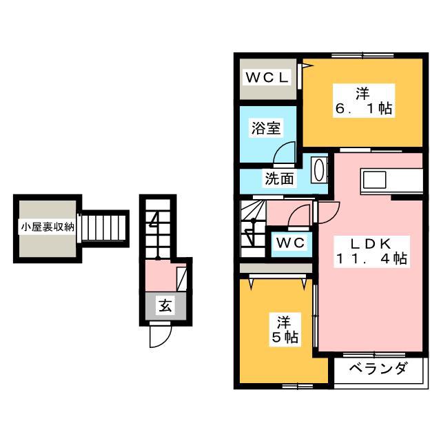 ベルフェリシア(2LDK/2階)の間取り写真