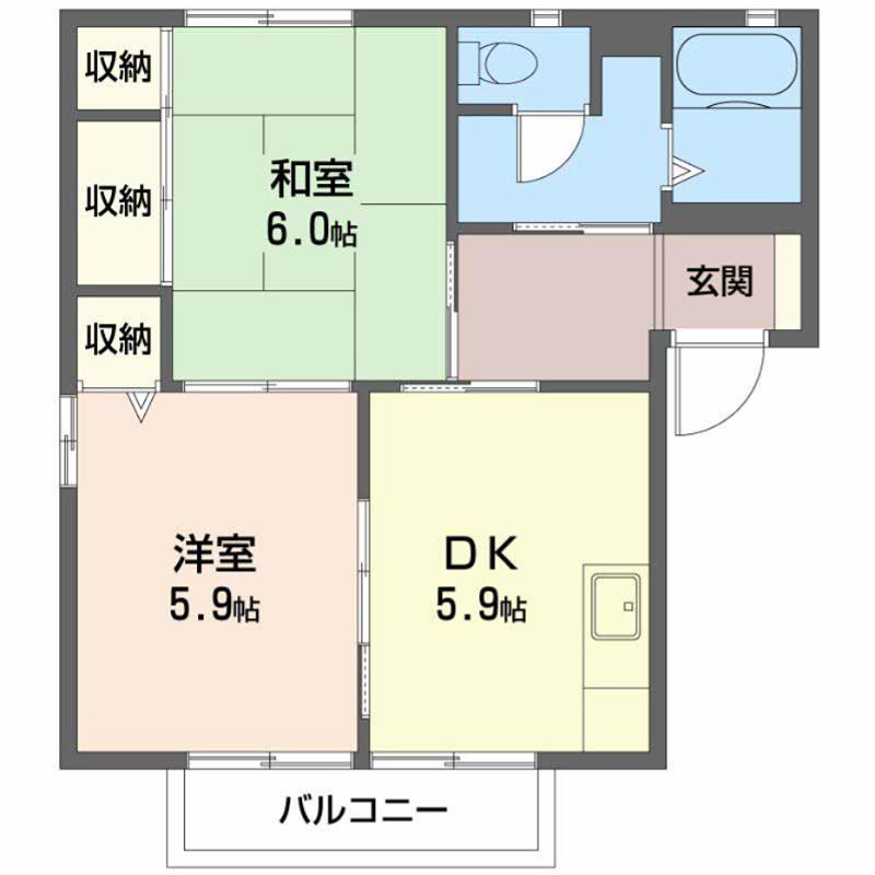 パークハイツ B棟(2DK/1階)の間取り写真