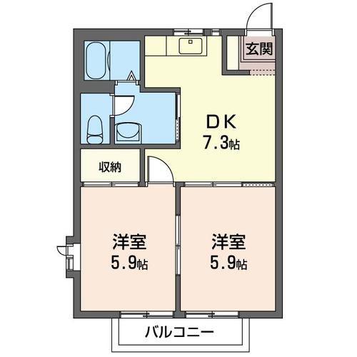 パールハウスA(2DK/2階)の間取り写真