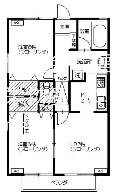 ウイングコート(2LDK/2階)の間取り写真