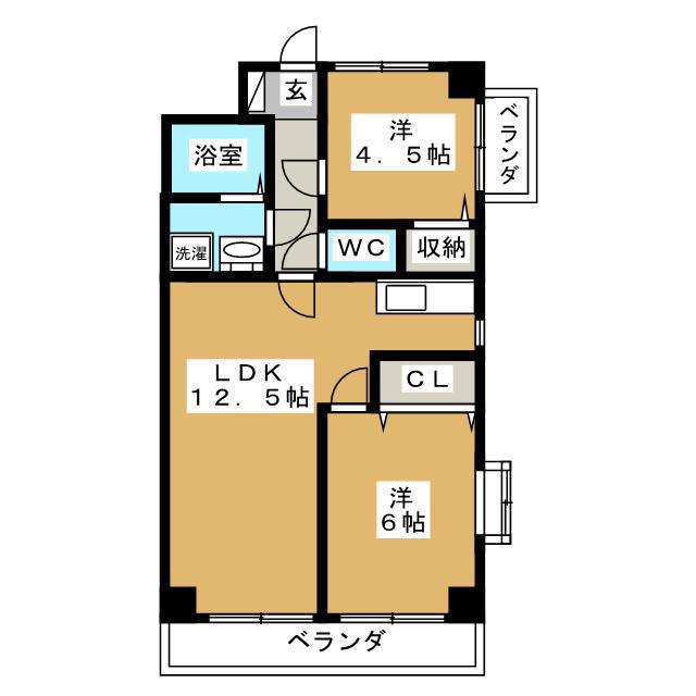 フラワーマンション片倉(2LDK/2階)の間取り写真