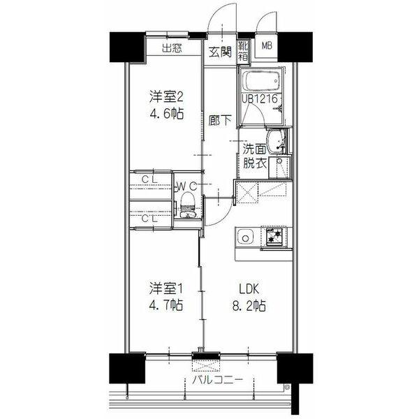 ヒルクレスト 寺塚(2DK/6階)の間取り写真