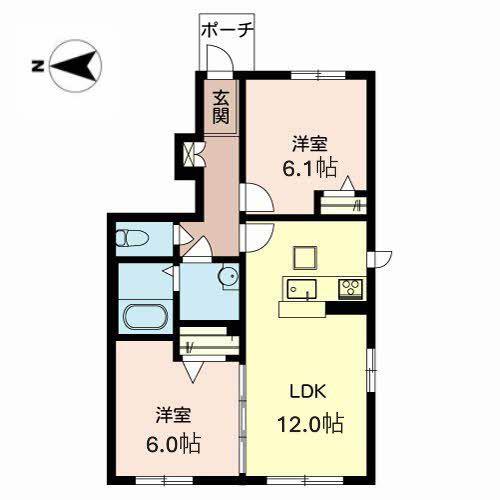 シャーメゾン東坊城(2LDK/1階)の間取り写真