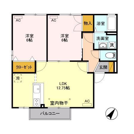 ベネフィ・エクセルシア(2LDK/2階)の間取り写真
