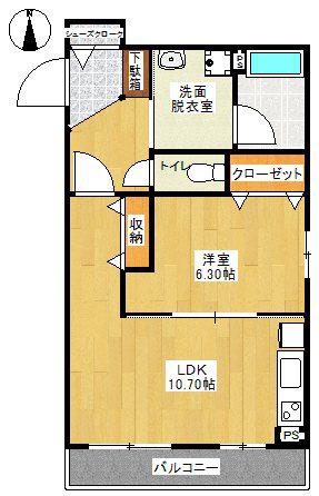 ライフピアモア湘南(1LDK/2階)の間取り写真