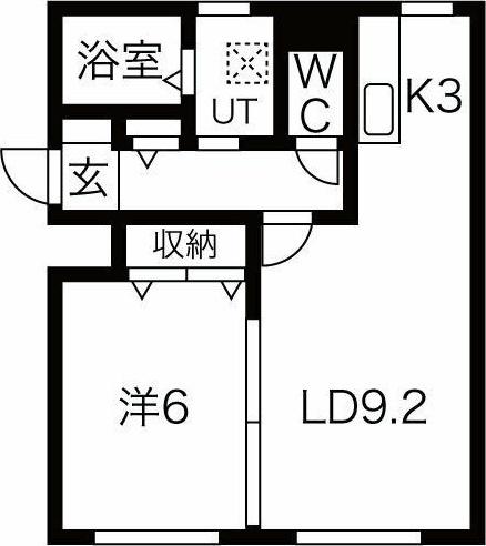 スカイハイツ伏見(1LDK/1階)の間取り写真