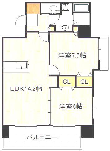 フェルト127(2LDK/13階)の間取り写真