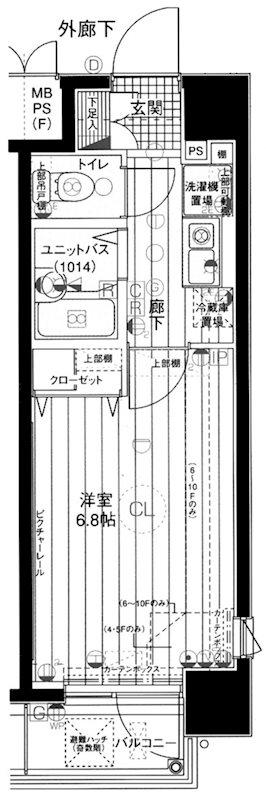 メインステージ日本橋箱崎II(1K/7階)の間取り写真