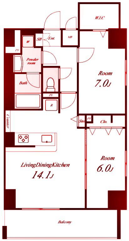 TRIOAKS横濱(2LDK/9階)の間取り写真