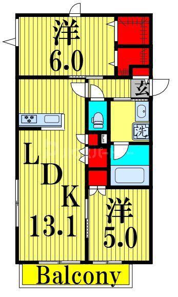 BONHEUR DE CHIEN KITAAYASE(2LDK/1階)の間取り写真