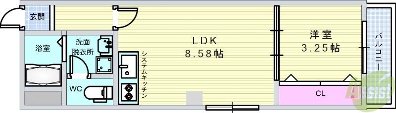 キャトルセゾン豊中本町(1LDK/3階)の間取り写真