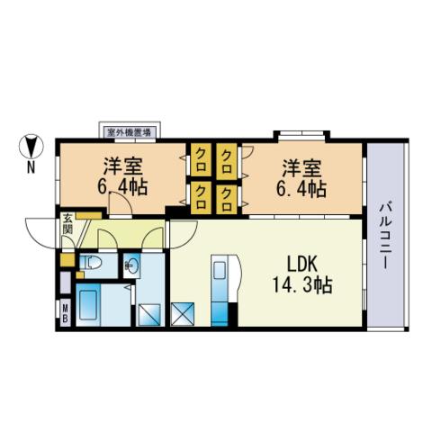クレールブラン(2LDK/4階)の間取り写真