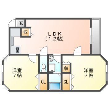 ルグラン関B棟(2LDK/2階)の間取り写真