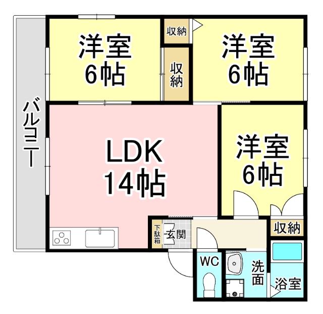 クッキースクエアA棟(3LDK/1階)の間取り写真