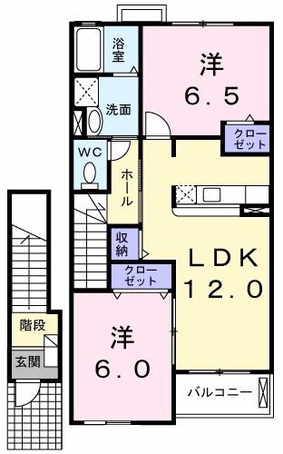 サンライトヒルズB(2LDK/2階)の間取り写真