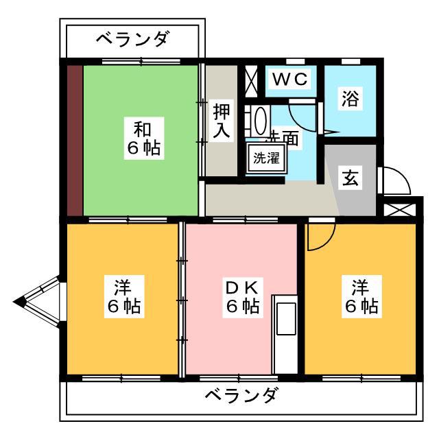ロゼハイツ丘(3DK/2階)の間取り写真