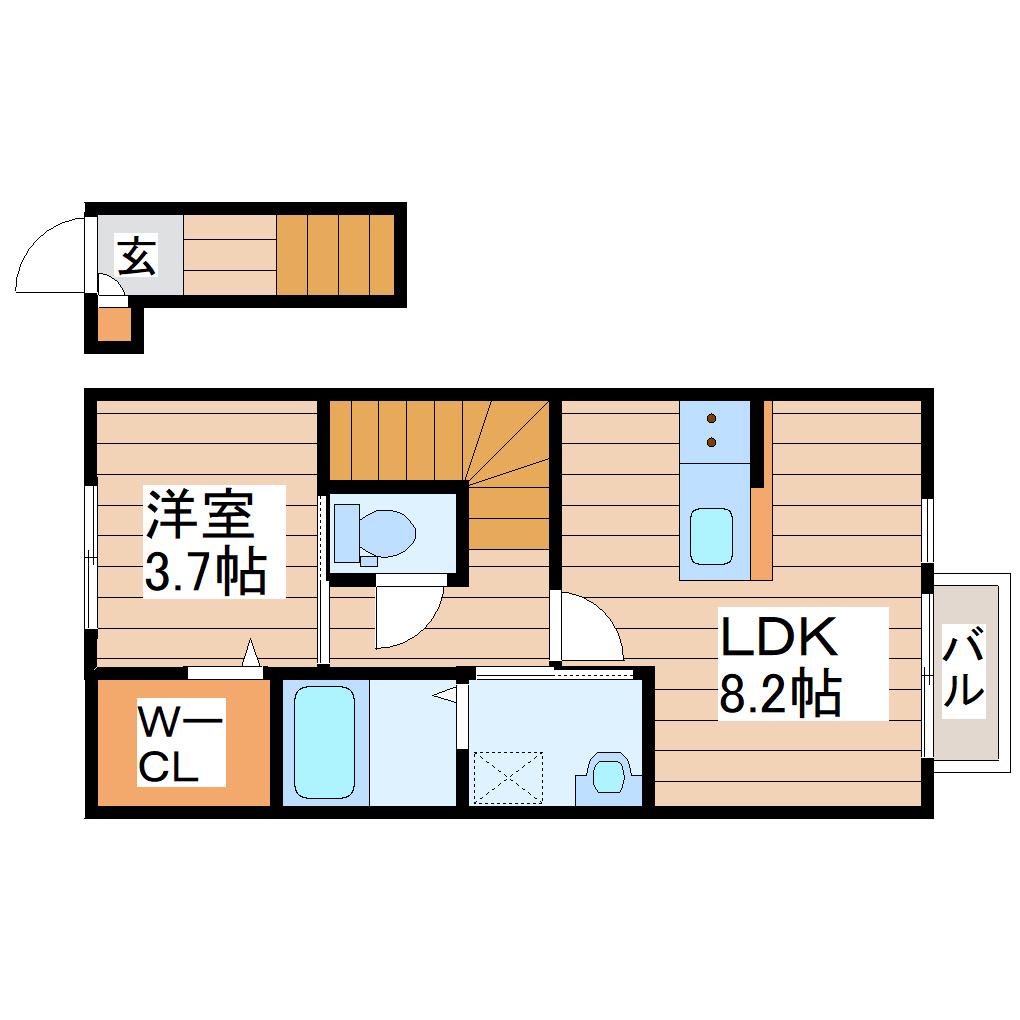 フルール B(1LDK/2階)の間取り写真