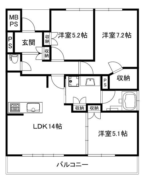 ワイズ相生通(3LDK/1階)の間取り写真