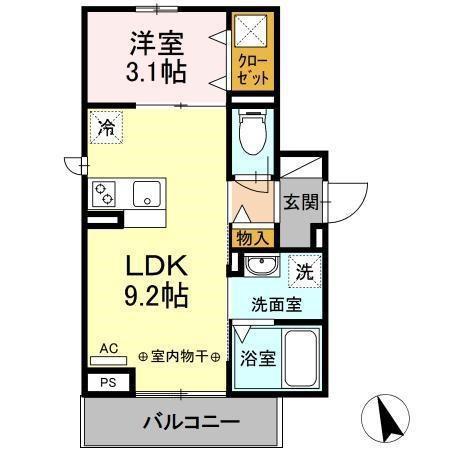 アベニュー有玉(1LDK/1階)の間取り写真