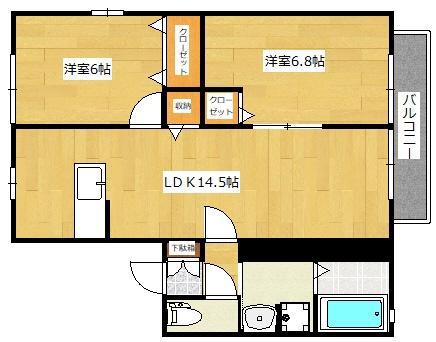 ラフォーレⅠ(2LDK/2階)の間取り写真