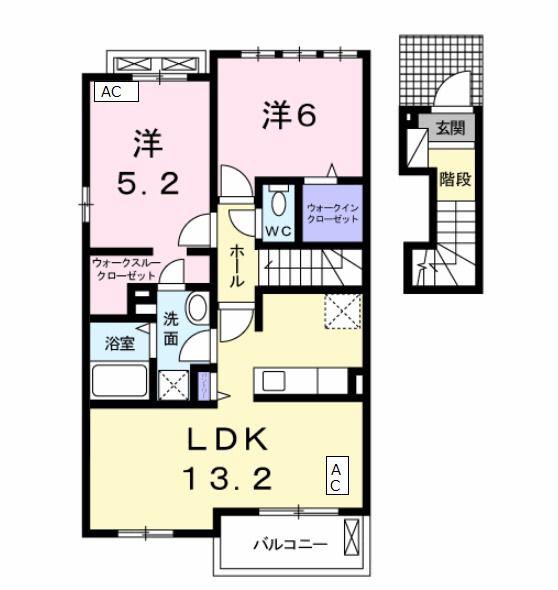ラ・ポーム B(2LDK/2階)の間取り写真