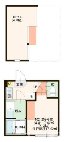 ハーモニーテラス宝町(1K/2階)の間取り写真