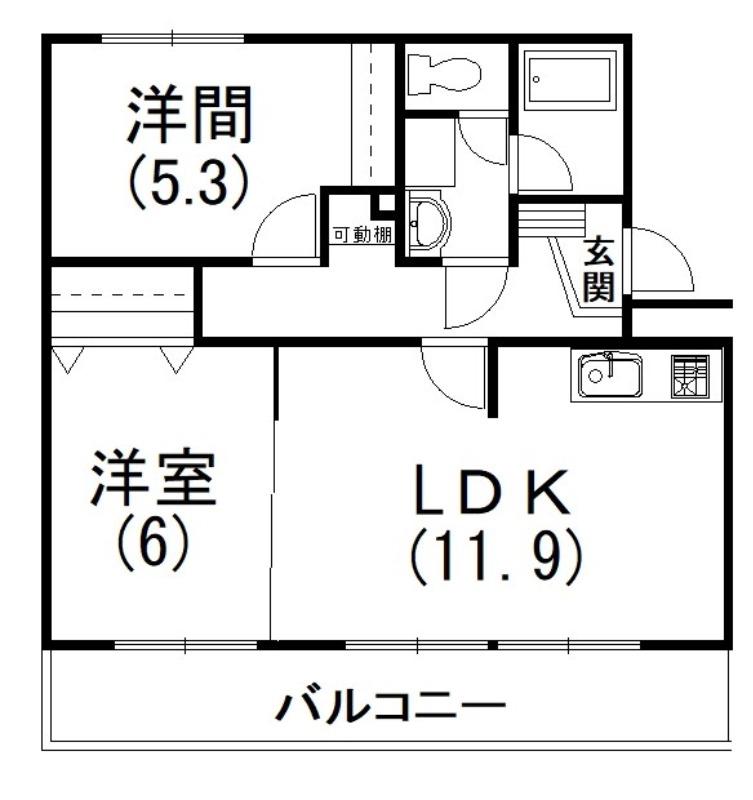 アルテール飯田(2LDK/1階)の間取り写真