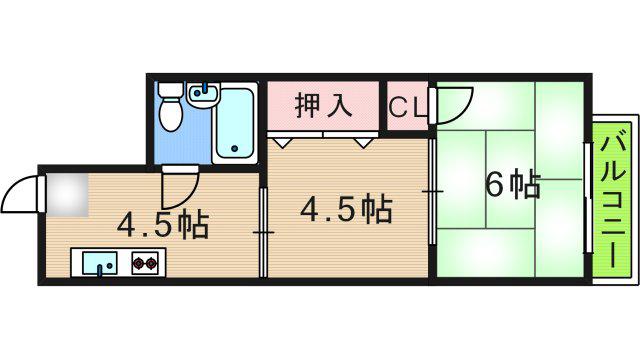 プリエールファミリー住之江御崎(2K/2階)の間取り写真