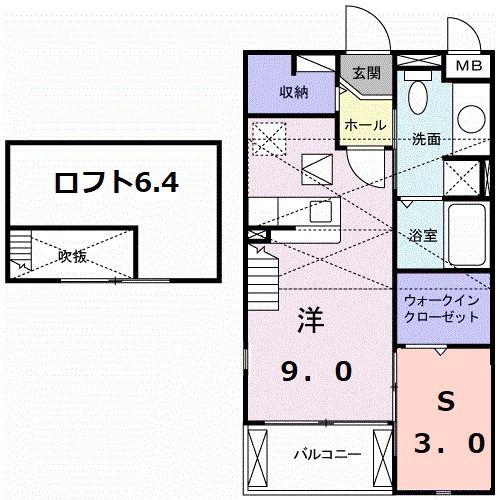 シャトレラムール(1DK/2階)の間取り写真