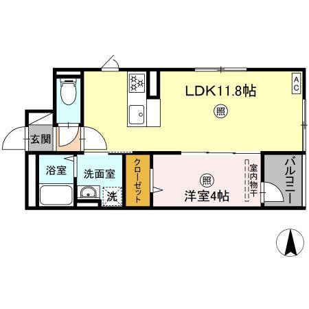DHCR広瀬町(1LDK/3階)の間取り写真