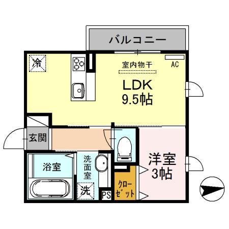 ライスシャワー坪井(1LDK/2階)の間取り写真