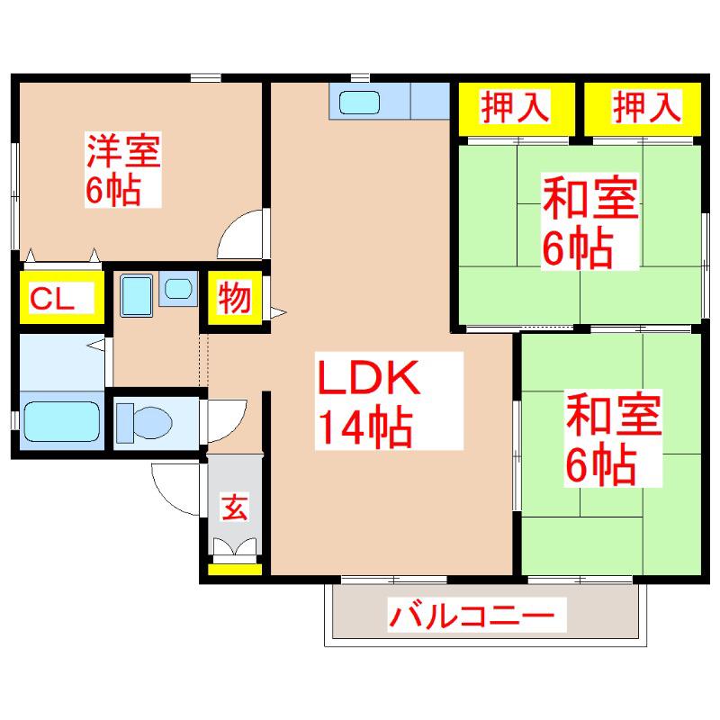 クレエF(3LDK/2階)の間取り写真