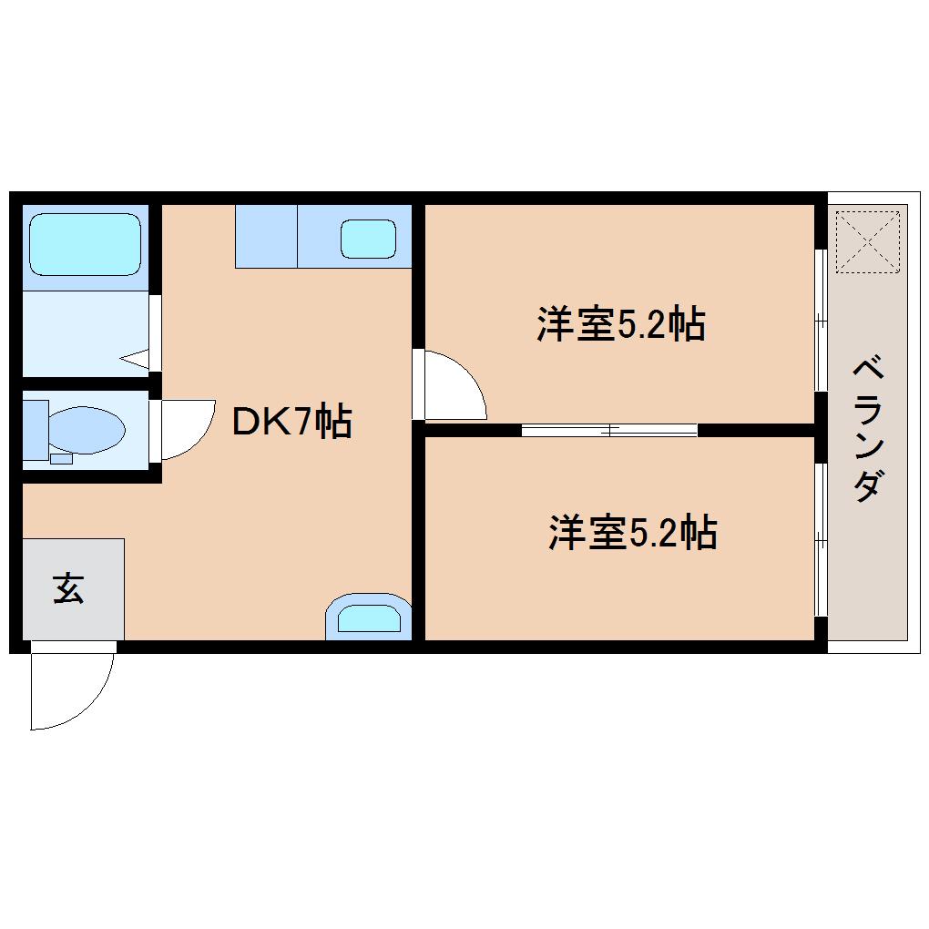 パレシャルム郡山(2DK/3階)の間取り写真
