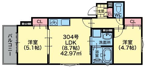 ラモーナ萱島東(2LDK/3階)の間取り写真