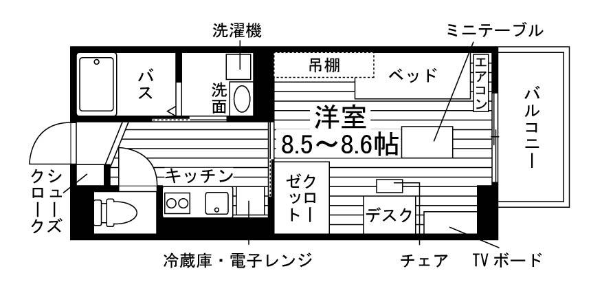 サンティエ上巻 A棟(1K/1階)の間取り写真