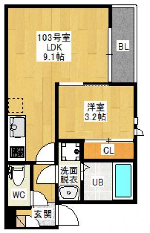 GRANDTIC奥田本町(1LDK/1階)の間取り写真