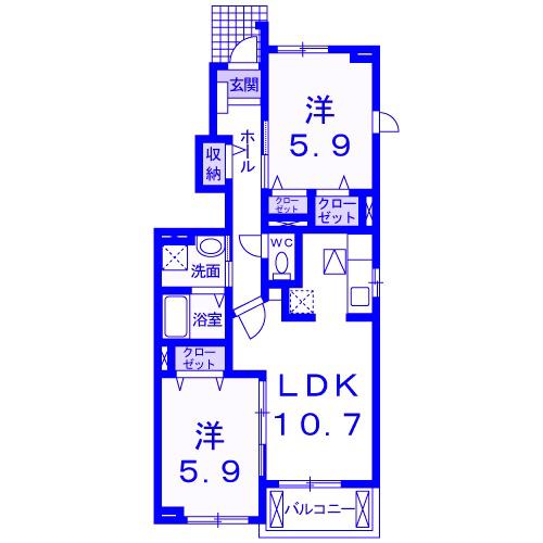 カーサアルバA(2LDK/1階)の間取り写真