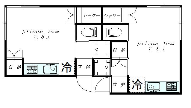 清月荘(ワンルーム/2階)の間取り写真