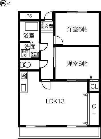 マンション藤丸(2LDK/6階)の間取り写真