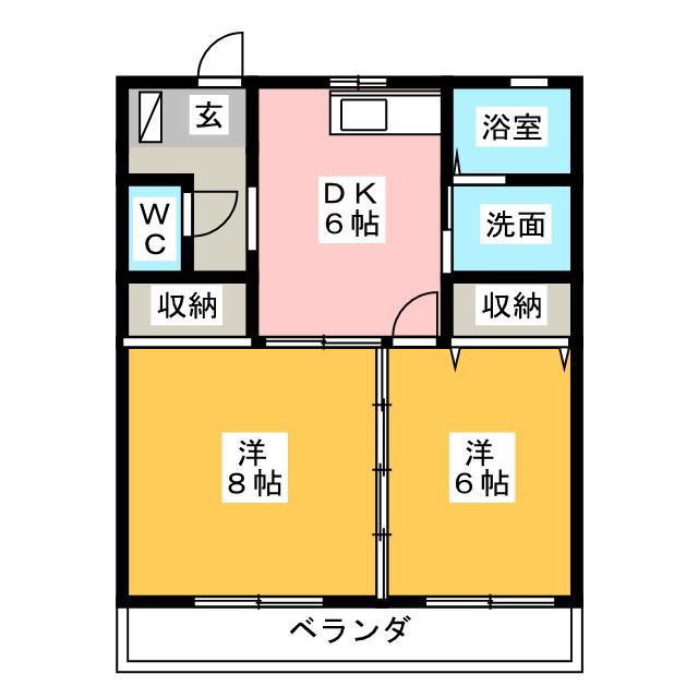 ロイヤルヒルズ門池(2DK/3階)の間取り写真