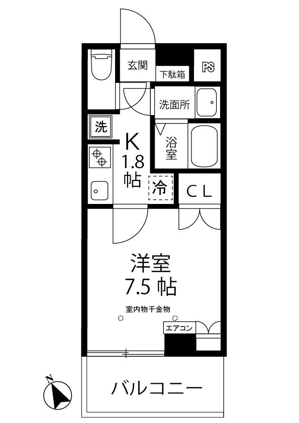 LOC S/ロックス北山田(1K/2階)の間取り写真